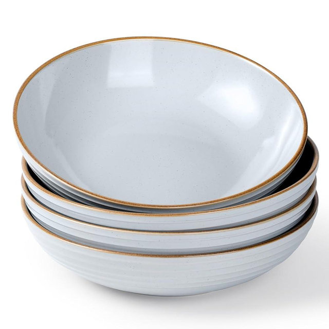 famiware Jupiter Pasta Bowls, 30 OZ Large Salad Bowls Set of 4, Microwave and Dishwasher Safe, Sturdy & Stackable, Serving Bowls for Kitchen, Light Gray