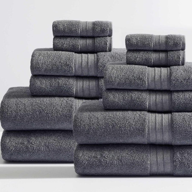 Heathered Charcoal Hydrocotton Organic Towel Bath/Hand/Washcloth, Set of 12