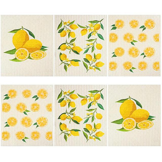 Boao Set of 6 Lemon Swedish Dishcloths Cleaning Cloths Absorbent Cellulose Cloth No Odor Reusable Dish Towel for Kitchen, Hand, Counter Wipes