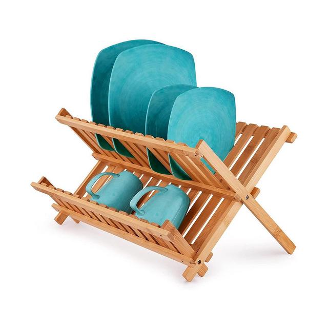 Zulay Kitchen Foldable Bamboo Dish Drying Rack - 2-Tier