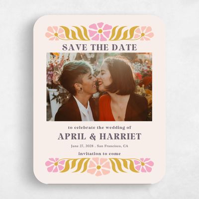 Beige Rounded Wedding Save the Date - Bellefleur Photo