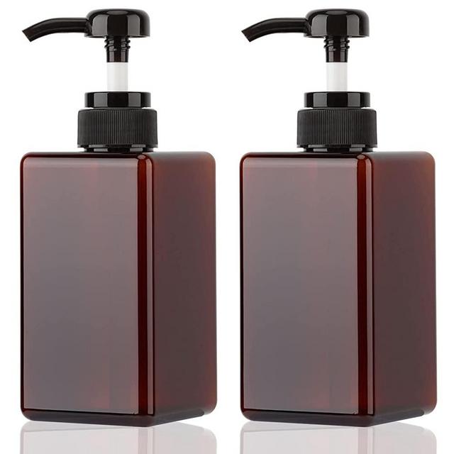 450ml (15.2oz) Pump Bottle Dispenser Jansburg 2 Pack Refillable Square Plastic Lotion Dispenser Empty Lotion Pump Bottle for Essential Oil Soap Lotion Shampoo Amber