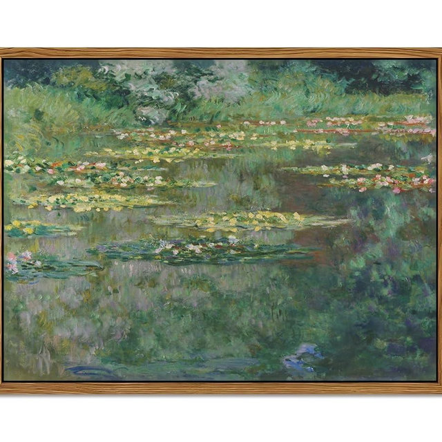 Framed Claude Monet Wall Art – Vintage Water Lilies Pond Painting Wall Decor, Impressionist Living Room Wall Art, Classic Aesthetic Canvas Prints for Bedroom Kitchen Bathroom – 24"x16"