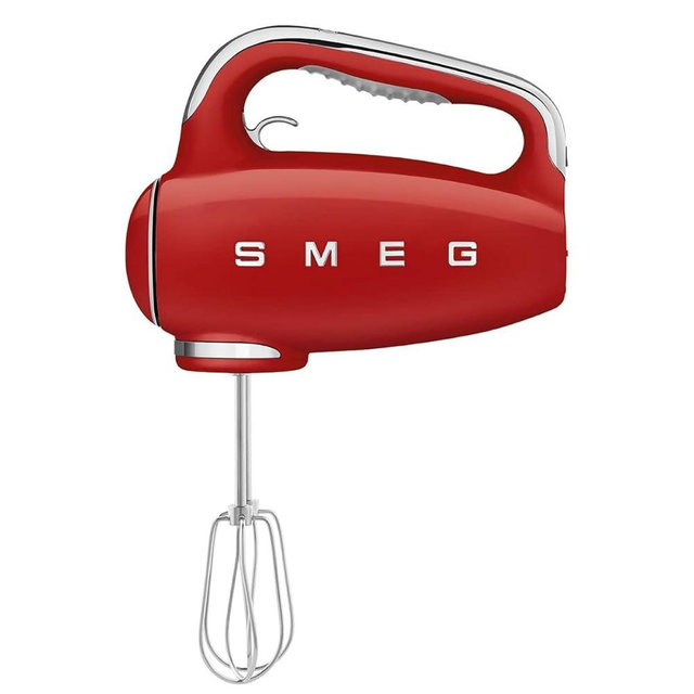 SMEG Red 50's Retro Style Electric Hand Mixer with Set of Beaters, Set of Dough Hooks and Set of Whisks