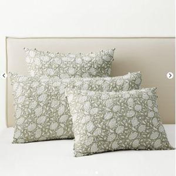 Pebblebrook Organic-Cotton Voile Sham | Garnet Hill - King, Sage Floral