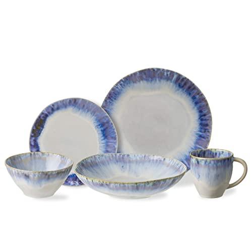 Costa Nova Stoneware Ceramic Dish Brisa Collection 5-Piece Dinnerware Set (Service for 1) (Ria Blue)
