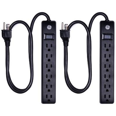 GE 2pk 3ft Extension Cord With 6 Outlet Surge Protector Black