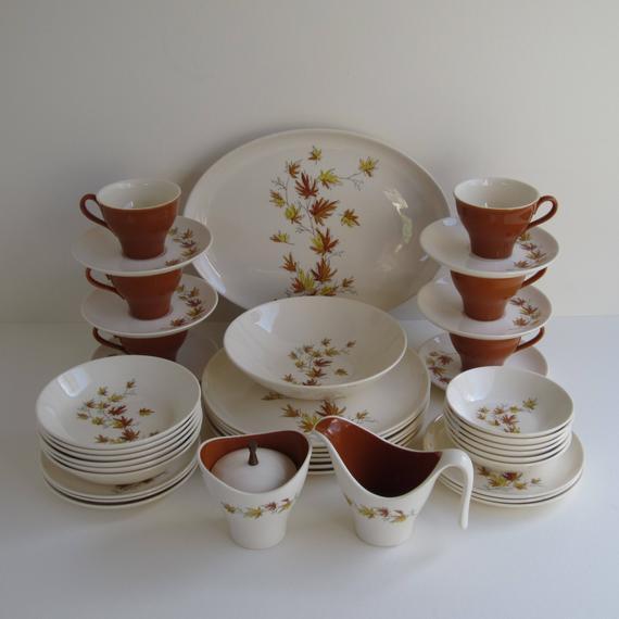 Taylor Smith & Taylor, Autumn Splendor Pattern -- Mid Century Modern for 6- DIning Guests, plus Serving Pieces