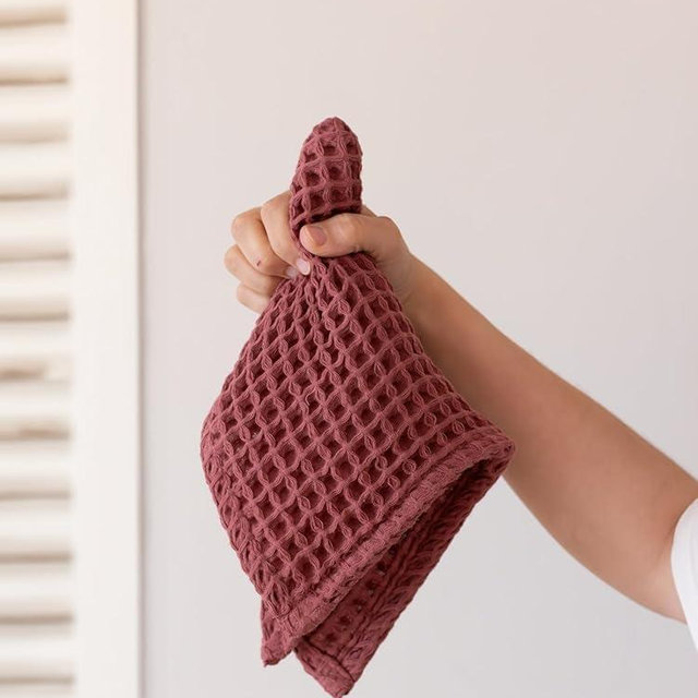 Viva Maison Premium Quality Waffle Washcloths Set of 8 - Turkish Cotton Face Washcloth, Soft Makeup Towel, Shower Cloth, Kitchen Towel (Dark Red, Set of 8 Washcloths)