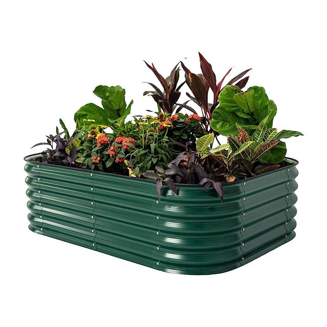 Vego garden Aluzinc Raised Garden Bed Kits, 17" Tall 6 in 1 Modular Metal Raised Planter Bed for Vegetables Flowers Patio Ground Planter Box-British Green