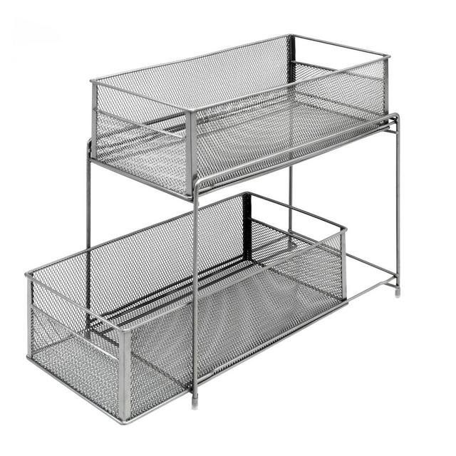 Squared Away™ 2-Tier Mesh Storage Cabinet w/ Sliding Basket Drawers in Matte Nickel