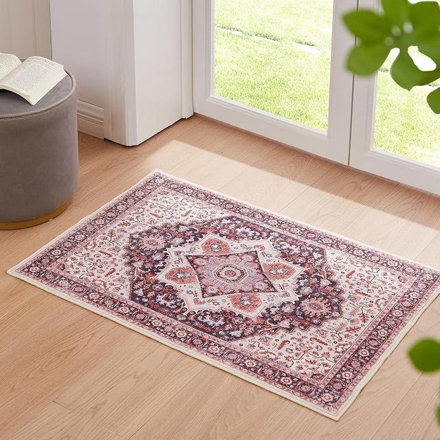 Floralux Washable Area Rug Boho Non Slip Small Rug for Entryway Indoor Mat Machine Rug Throw Rug for Living Room Bedside Rug for Bedroom Kitchen mat Rugs (Light purple, 2x3Ft.)