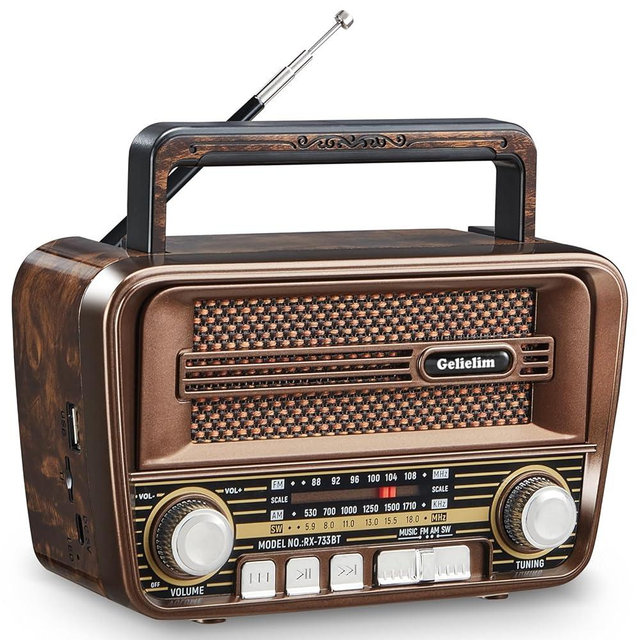 Gelielim Portable Radio AM FM, Vintage Retro Bluetooth 5.3 Speaker, Shortwave Radio Support TF Card/USB, Battery Powered, Gift for Elderly, Retro Vintage Decor for Home, Brown