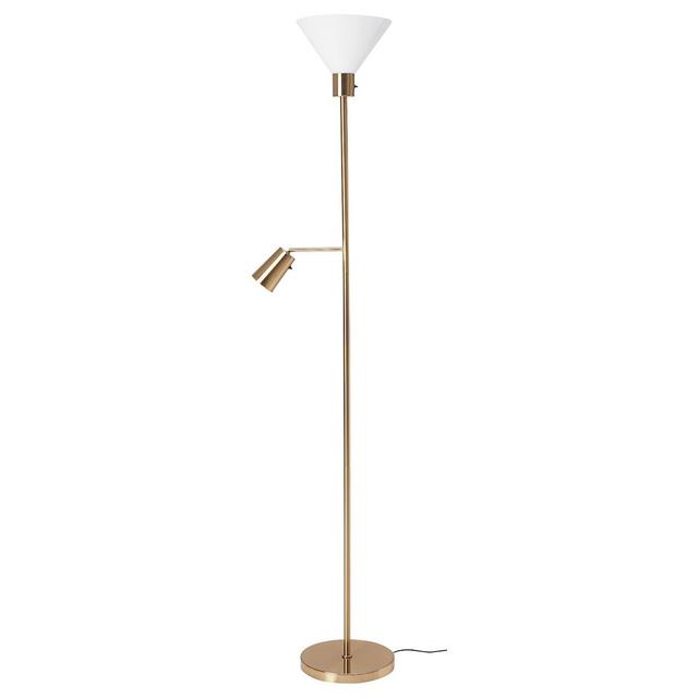 FLUGBOFloor uplt/read lamp w light bulb, brass color/glass