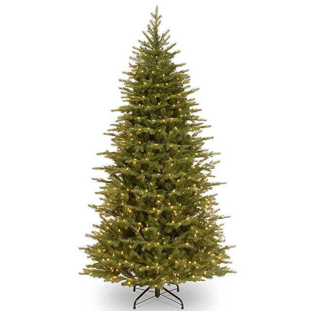 National Tree Company Pre-Lit 'Feel Real' Artificial Slim Christmas Tree, Green, Nordic Spruce, Dual Color LED Lights, Includes Stand, 7.5 feet