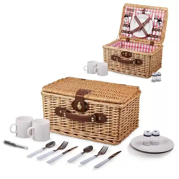 Catalina Red & White Wood Picnic Basket