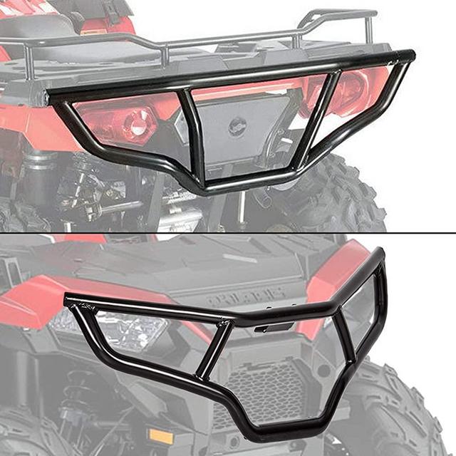 ECOTRIC Front/Rear/Front & Rear Brush Guard Bumper 2Pcs Fit for 2014-2019 Polaris Sportsman 450 570 Black Steel Bumper Protector (Front and Rear)