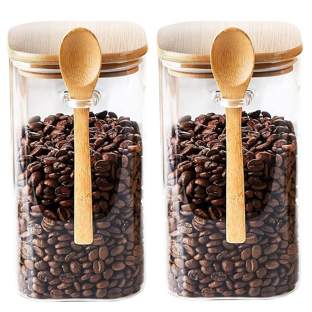 Big Glass Jars,50 Oz Coffee Canister,Food Storage Containers with Spoon Airtight Bamboo Lids for Pasta,Cookies, Nuts, Coffee Beans, Cereal,Glass Canisters for Kitchen, Pantry Organization, BPA Free