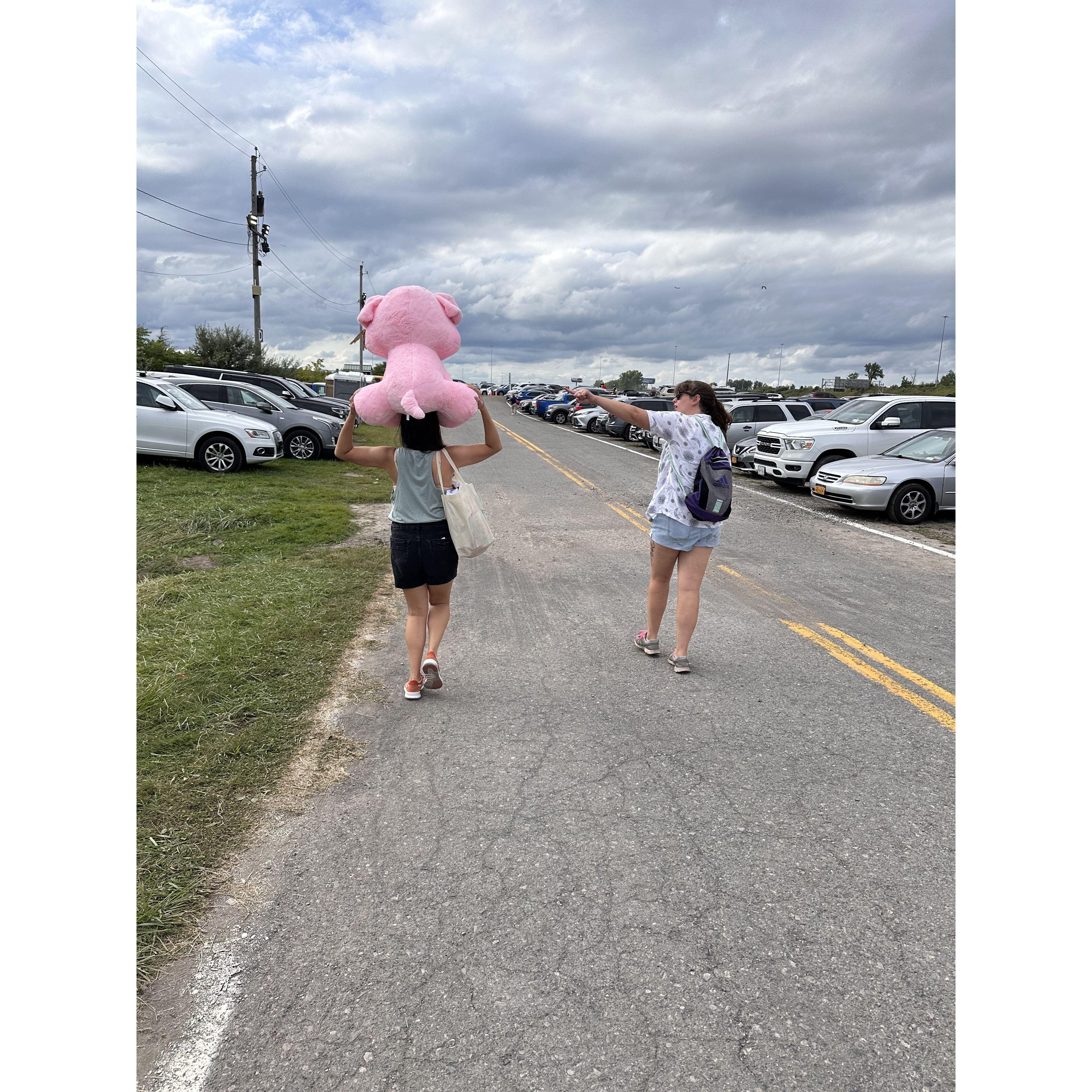 Walking back to the car after Hannah won Oinkers at the 2023 NY State Fair with Andrea
