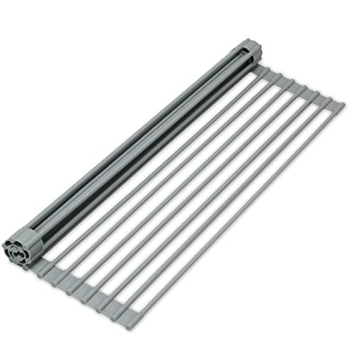 S&T INC. Over the Sink Silicone Coated Dish Drying Rack, 13 Inch x 20.5 Inch, Grey
