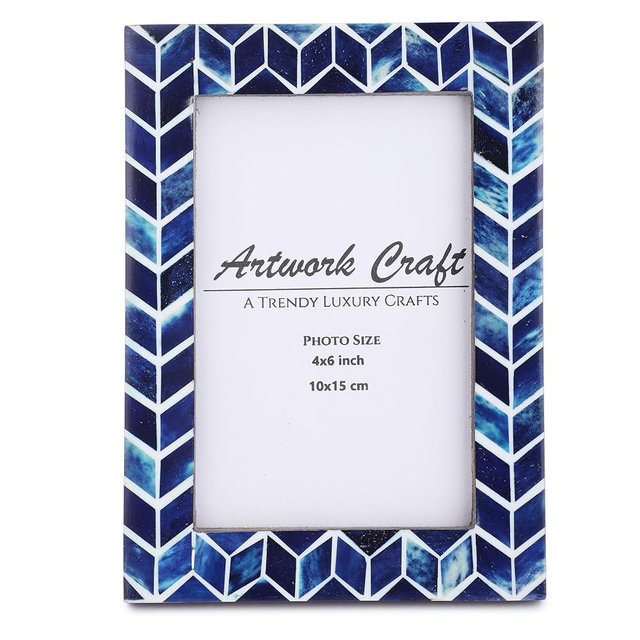 Artwork Craft Chevron Art Photo Picture Frame For Wall and Tabletop Mounting Display Photo 4x6 Inches /10x15cm, Bone Inlay Vintage Photo Frames For Home Decor (Blue,White)