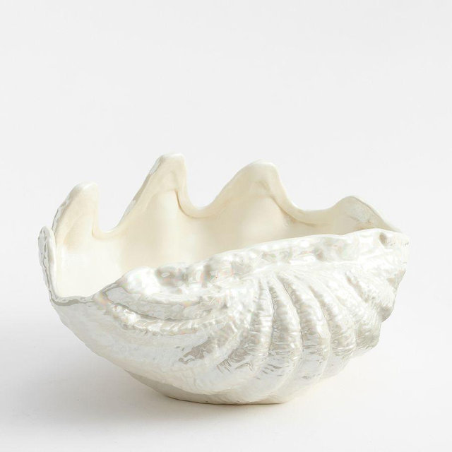 Pearlescent Clam Shell Stoneware Serving Bowl - White