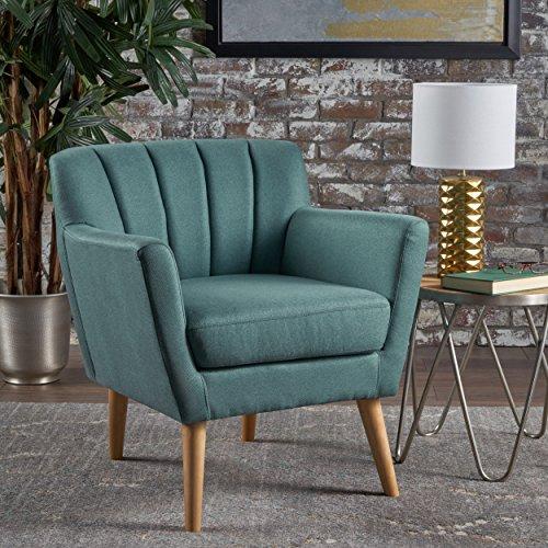 Christopher Knight Home Merel Mid Century Modern Fabric Club Chair, Dark Teal/Natural