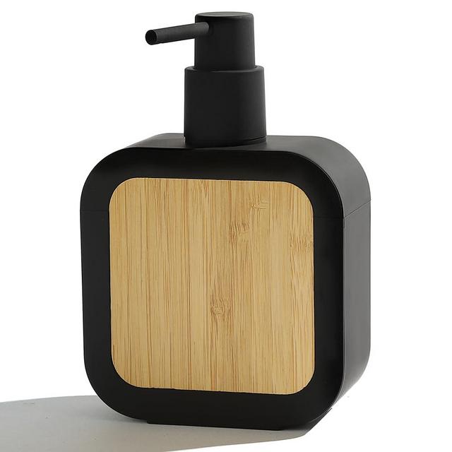 Large Plastic Soap Dispenser with Bamboo Decor DurableRustproof Shatterproof ldeal for Kitchen and BathroomHand Soap and Dishwashing Matte Black