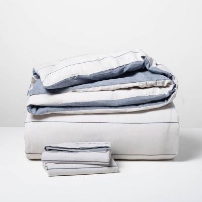 Stripe with Chambray Backing Duvet & Sham Set Faded Blue - Hearth & Hand™ with Magnolia