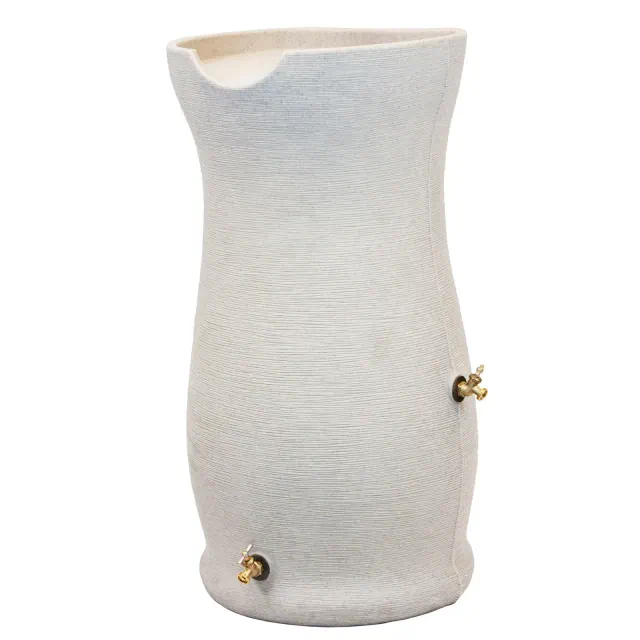 Good Ideas Impressions 50-Gallon Rain Saver Barrel Corsican Linen Surface, Dual Spigot Locations with 2 Brass Spigots and Screen, Sandstone