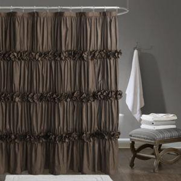 Chocolate Ruffle Shower Curtain, Vintage Handcrafted Bow Tie Bath Curtain for Master Bathroom, Ruched Microfiber Bathroom Curtain with 12 Buttonholes, 72" W x 72" H (LQ-10)