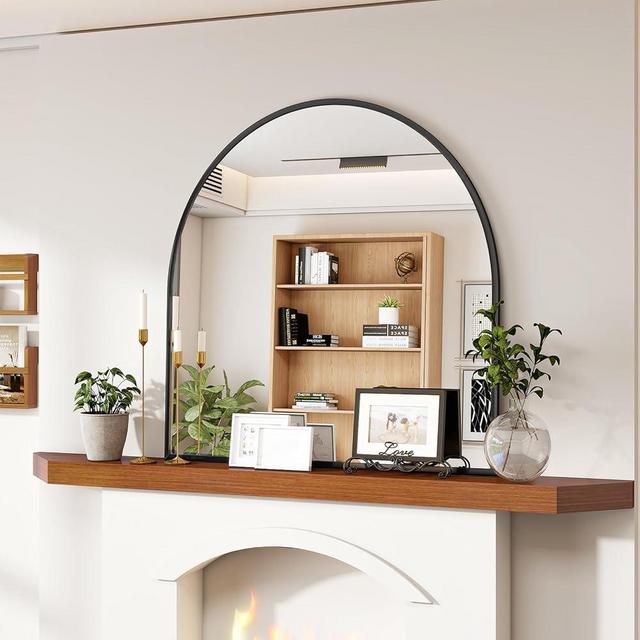 VooBang Arched Wall Mirror, 31 x 32 inch Arch Bathroom Mirror, Wall Mounted Vanity Mirror with Arch Metal Frame, Modern Bathroom Vanity Mirror for Bedroom, Living Room, Hanging or Leaning, Black
