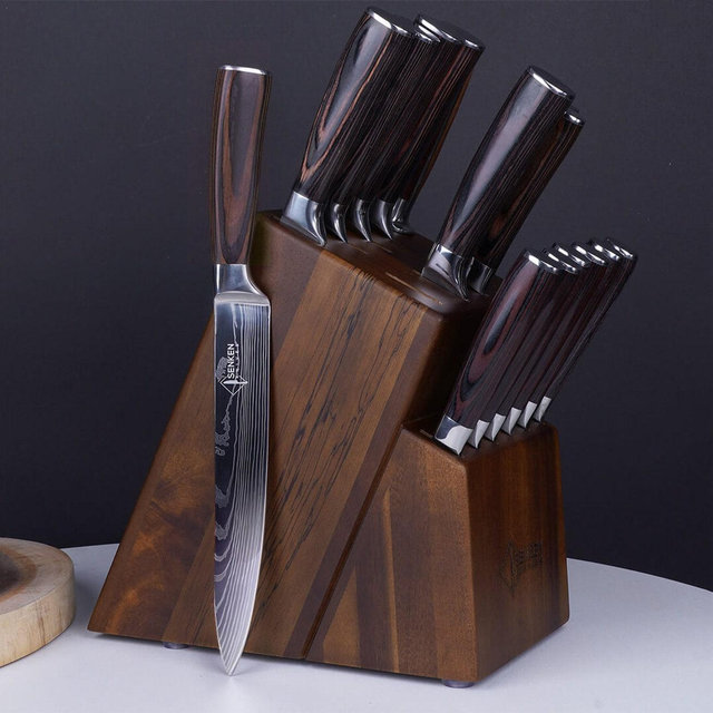 16-Piece Natural Acacia Wood Knife Block...
