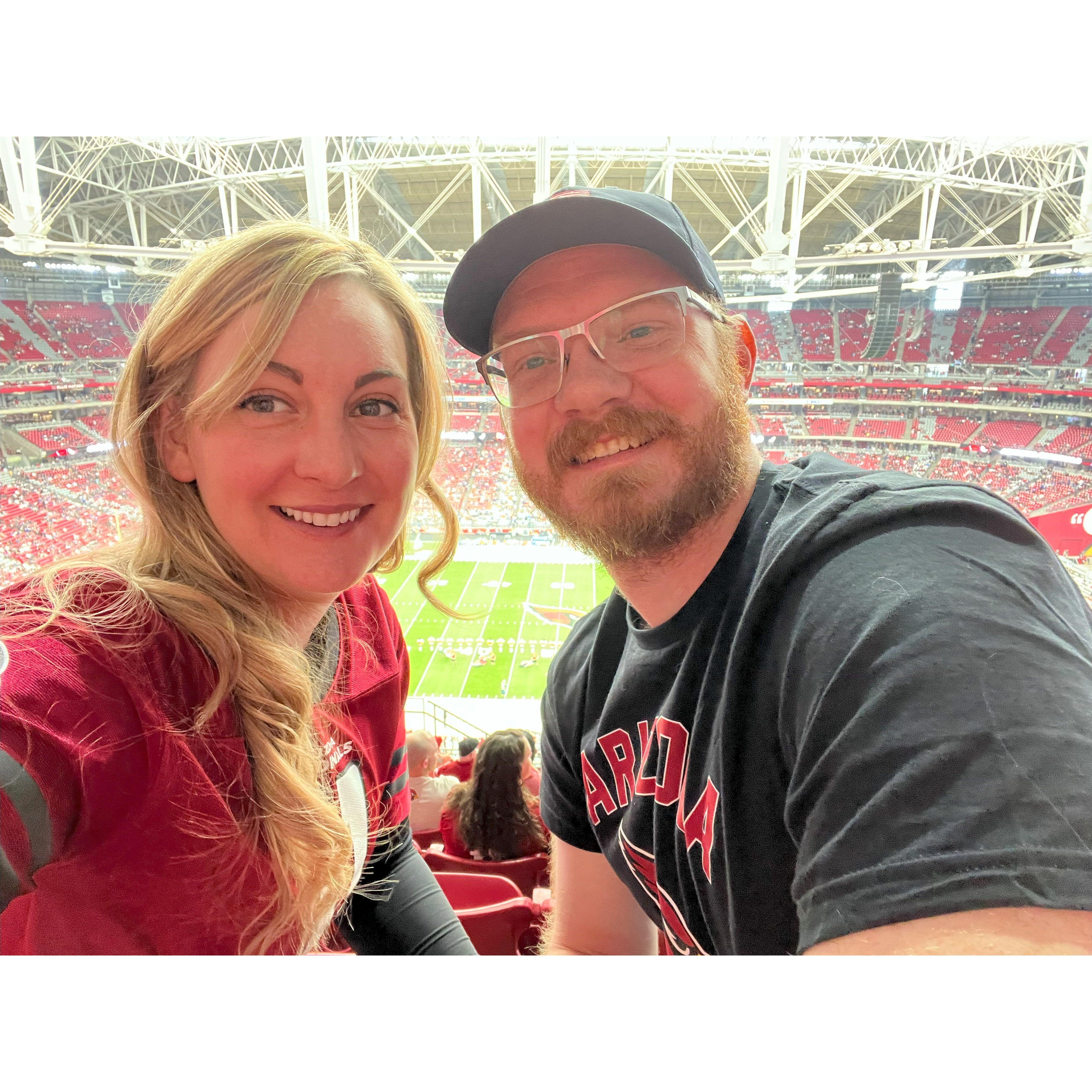 Rooting for the Arizona Cardinals at an NFL game together