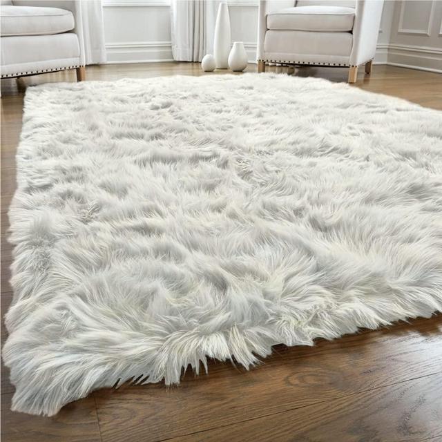 Gorilla Grip Premium Faux Fur Area Rug, 2x4, Fluffy Sheepskin Shag Carpet Accent Rugs for Bedroom and Living Room, Luxury Indoor Home Decor, Bed Side Floor Plush Carpets, Rectangle, Ivory