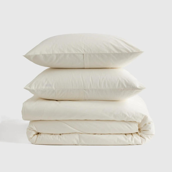 Organic Brushed Cotton Duvet Cover Set - Ivory, King/Cal King