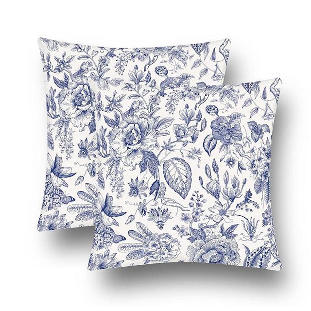 Blue White Porcelain Floral Throw Pillow Covers Vintage