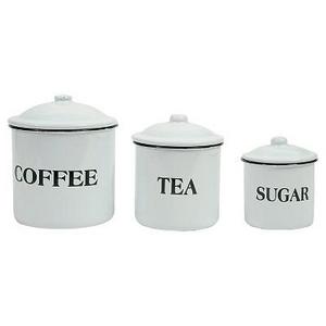 3R Studios "Coffee Tea Sugar" Metal Containers w/Lid - Set of 3