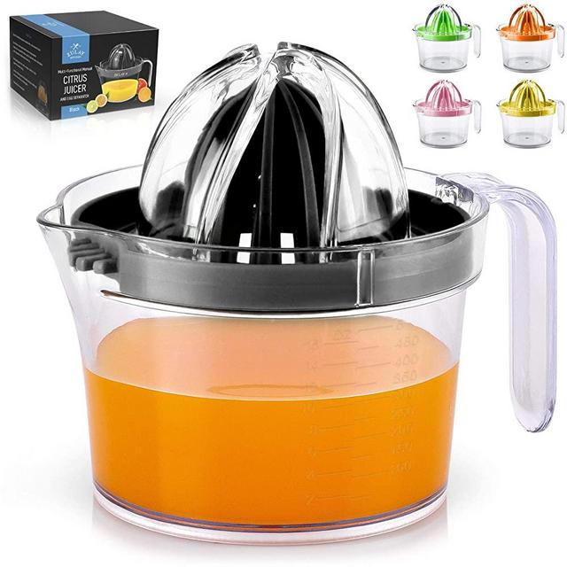 Zulay (17oz Capacity) Citrus Juicer Hand Press - Multifunctional Hand Juicer With Egg Separator, Large Reamer Adaptor, & Built-in Handle - Manual Juicer For Oranges, Lemons, Limes & More (Black)