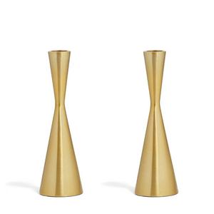 Lamplust - LampLust 2 Brass Finished Taper Candle Holders, 7.5 Inches, Metal, Hourglass Shape, Fits ALL Standard Size Candlesticks