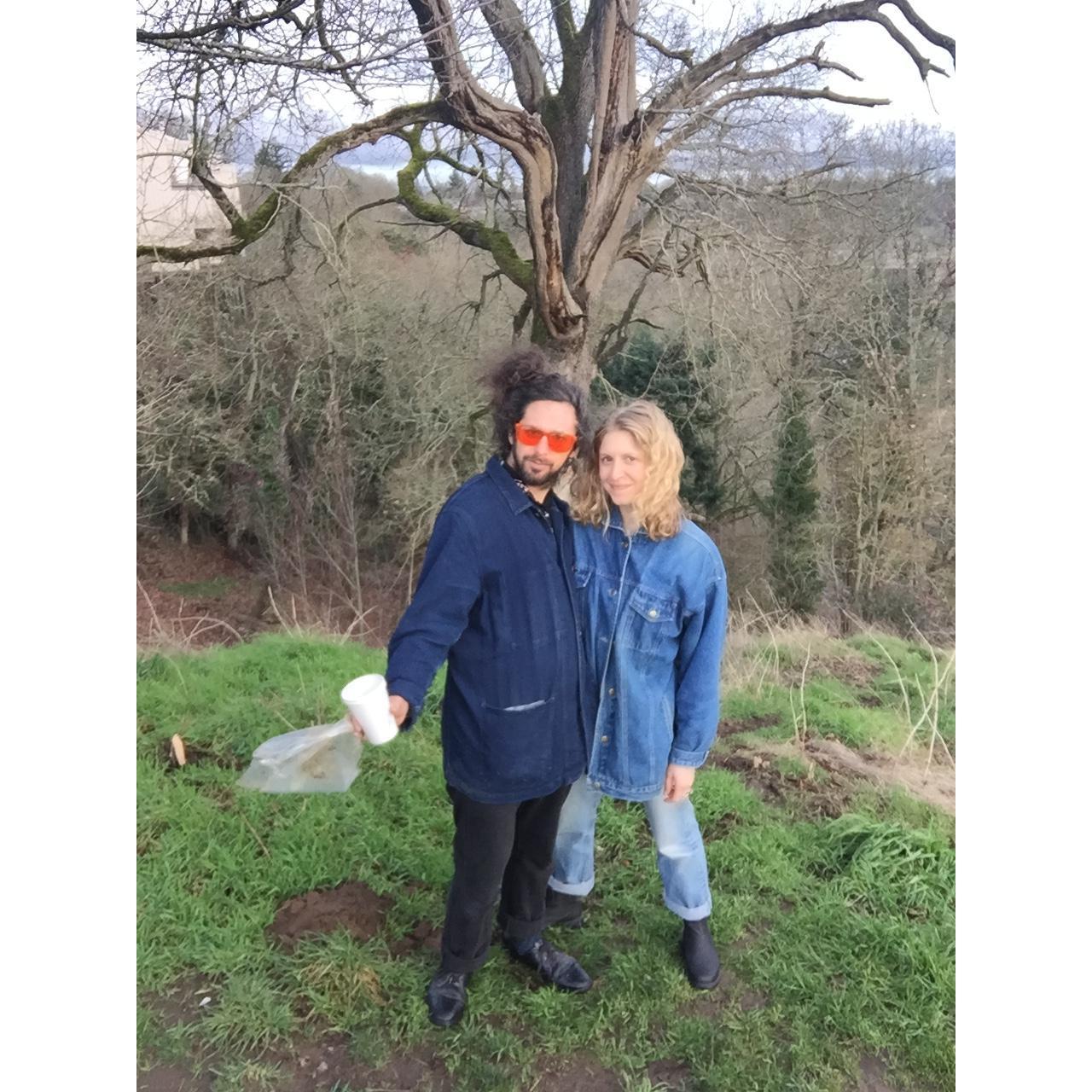 Anniversary 2017. Al buried a gift on a scavenger hunt.