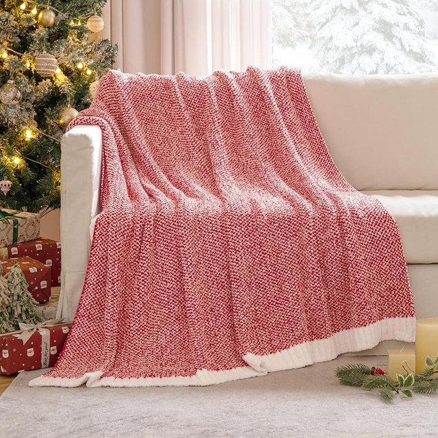 MIULEE Christmas Red Super Soft Throw Blanket for Couch, Cozy Fluffy Warm Blankets Knit Throw Blankets for Sofa, Bed, Chair, Living Room, Camping, Picnic, 50 x 60 inch