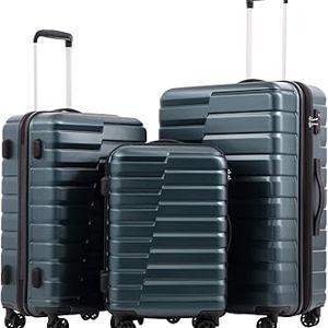COOLIFE Expandable Suitcase PC ABS TSA Luggage 3 Piece Set Lock Spinner Carry on (Teal blue)