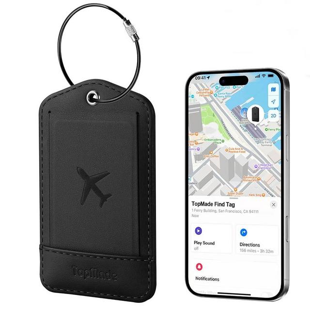 TopMade Smart Luggage Tag with Apple Find My, Premium Leather Luggage Tags for Suitcase, Travel Bags, Backpacks, Anti-Lost Suitcase Tag Tracker for Travel with Privacy Name Card, Rechargeable