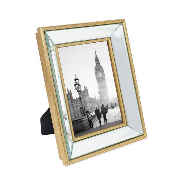 Isaac Jacobs 5x7 Gold Beveled Mirror Picture Frame - Classic Mirrored Frame with Deep Slanted Angle Made for Wall Décor Display, Photo Gallery and Wall Art (5x7, Gold)