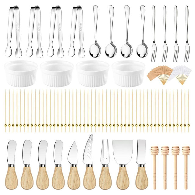 Charcuterie Boards Accessories Charcuterie Utensils 169Pcs Cheese Spreader Knife Set Small Serving Tongs Forks and Spoons Dipping Bowls Honey Dipper Toothpick Flags Cocktail Picks for Appetizers