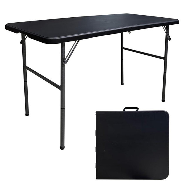 HYMnature Folding Table 4 Foot Portable Folding Tables Heavy Duty Fold-in-Half Utility Table Small Indoor Outdoor Folding Square Card Table w/Handle for Picnic, Party, Camping (Black)