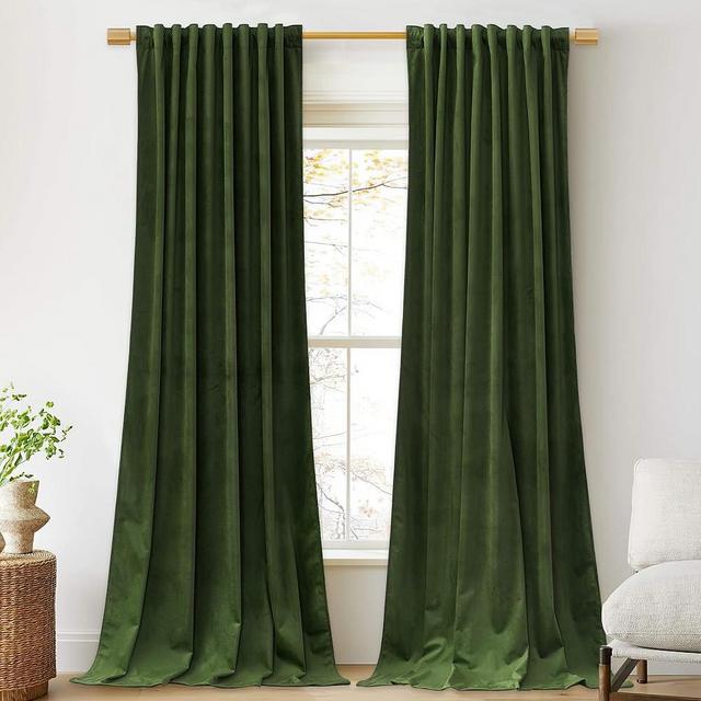 StangH Moss Green Velvet Curtains 84 inches Long, Back Tab Room Darkening Window Treatment Super Soft Thick Heavy Drapes for Bedroom Office, W52 x L84, 2 Panels