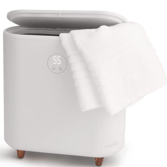 LiveFine Towel Warmer | Large Bucket Style Luxury Heater with LED Display, Adjustable Timer, Auto Shut-Off | Fits Up to Two 40” x 70” Oversized Bath Sheet Towels