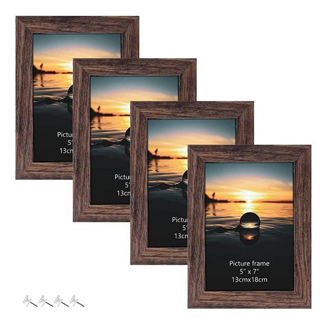 EdenseeLake 5x7 Picture Frame Set of 4, Rustic Distressed Brown Wood Pattern, Photo Frames 5 by 7 for Desktop Display and Wall Mounting